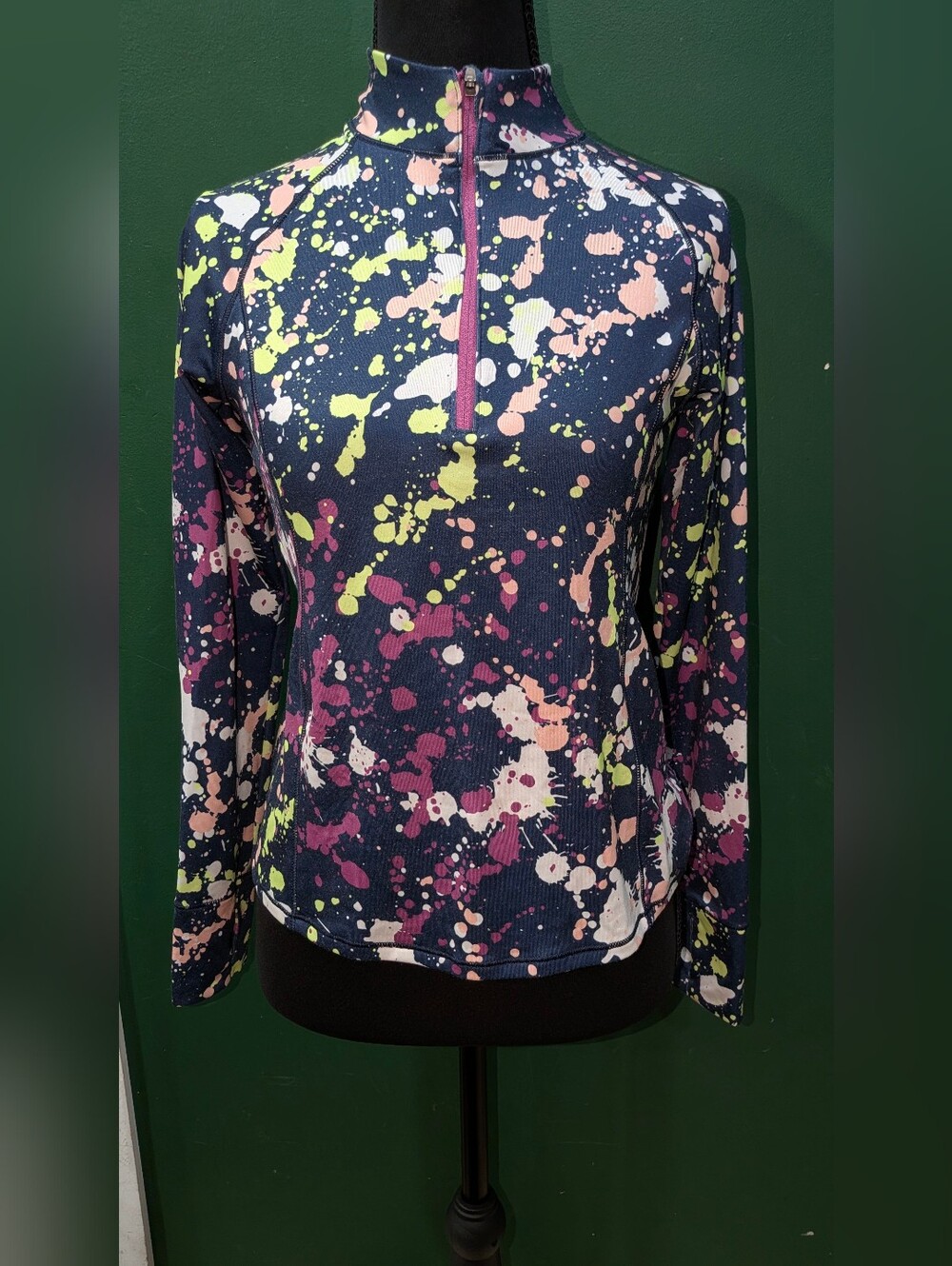 DSG Navy Long Sleeve Quarter-Zip Top with Neon Splatter